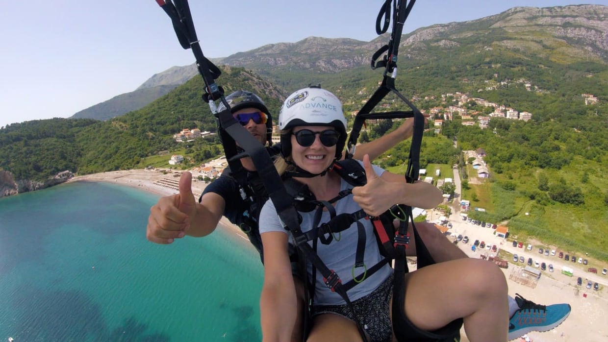 Tandem paragliding moment suited to a memorable scenic gift in Montenegro