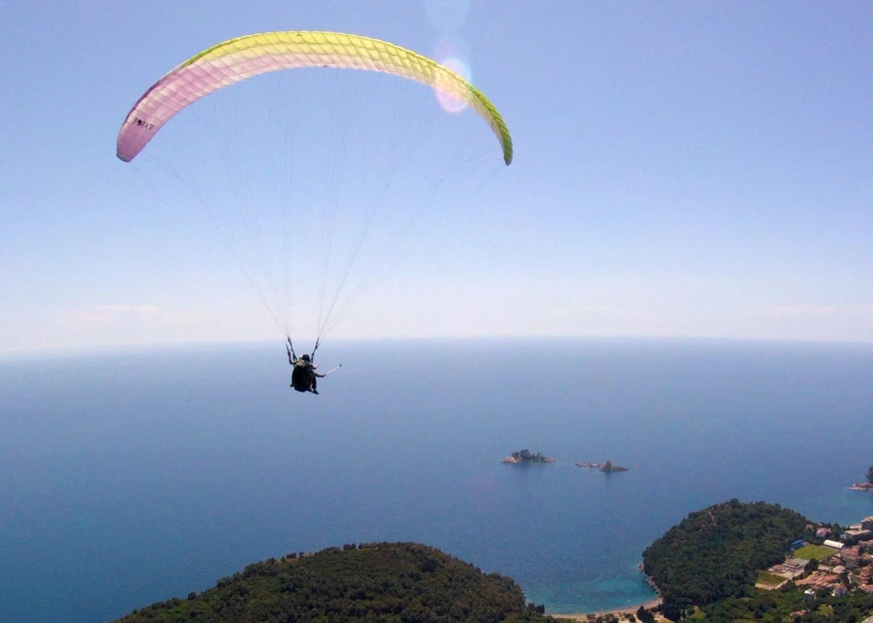 Open scenic paragliding view in Montenegro suggesting Petrovac, Bar and other mood-led choices