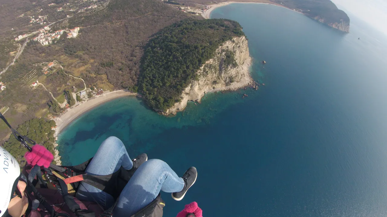 Lucica and Buljarica bays seen from a Petrovac paragliding route